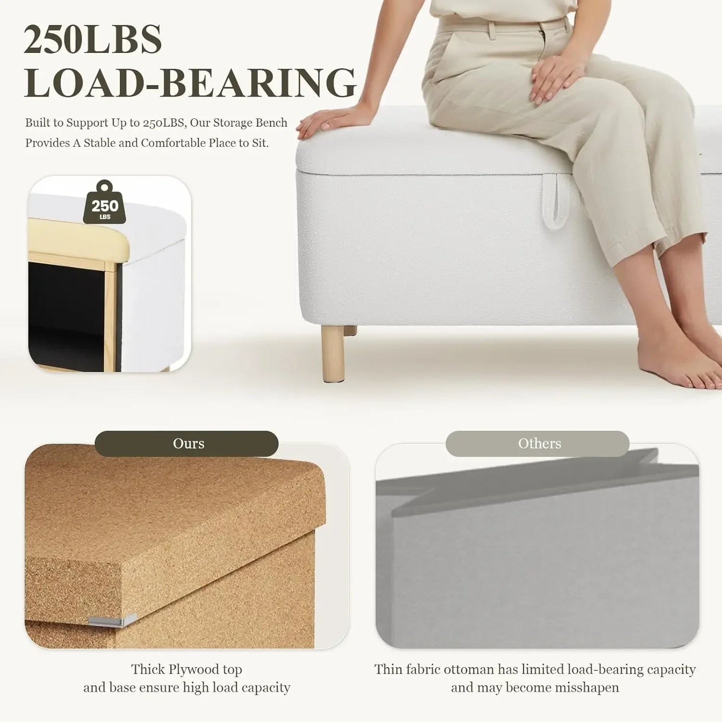 Storage Ottoman Bench with Wood Legs