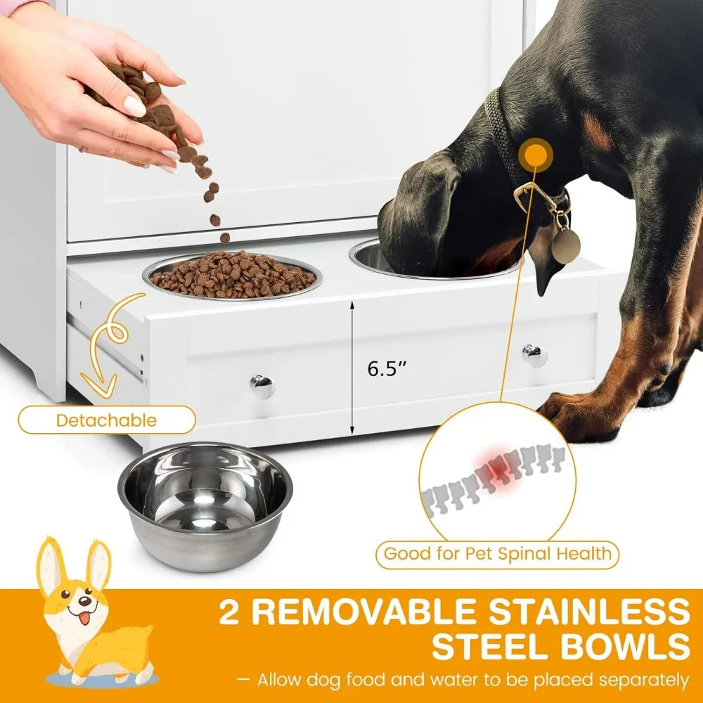 Pet Feeder Station, Dog Food Storage with Pull Out Bowls