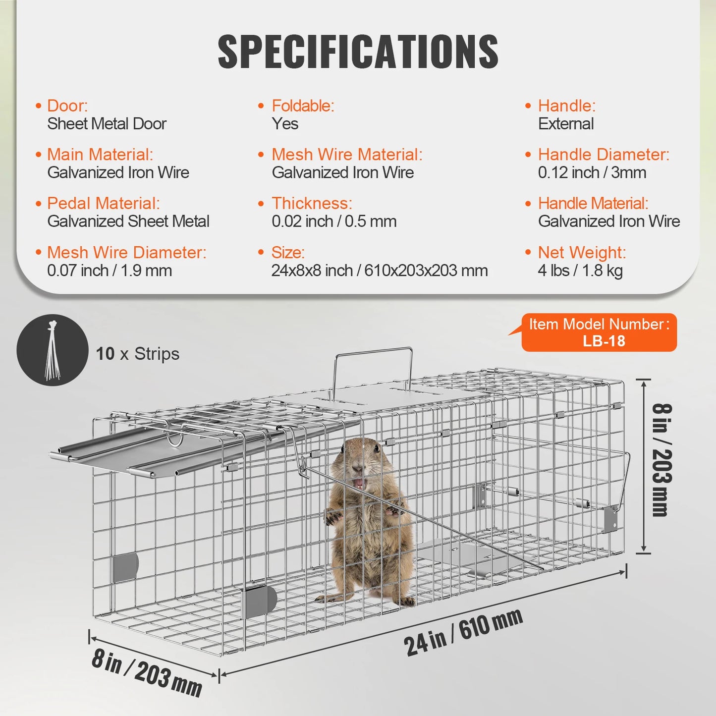 Live Animal Cage Trap - Humane Cat, Rodent Control