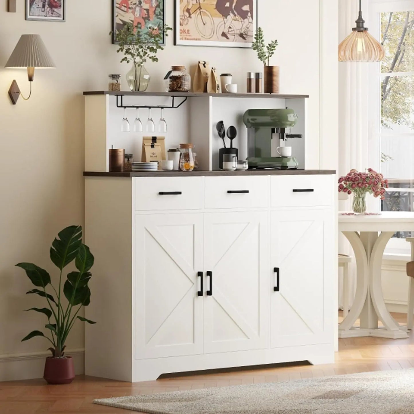 Buffet Cabinet with Storage, Coffee Bar, with 3 Doors, 3 Drawers