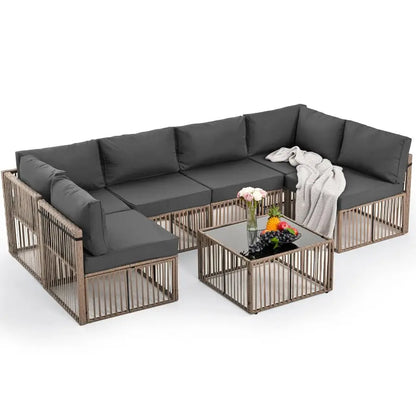 7 Piece Outdoor Sectional Sofa Set with Washable Cushions