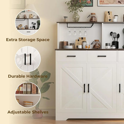 Buffet Cabinet with Storage, Coffee Bar, with 3 Doors, 3 Drawers