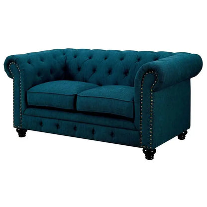 Contemporary Loveseat, Button-Tufted, Rolled Arms