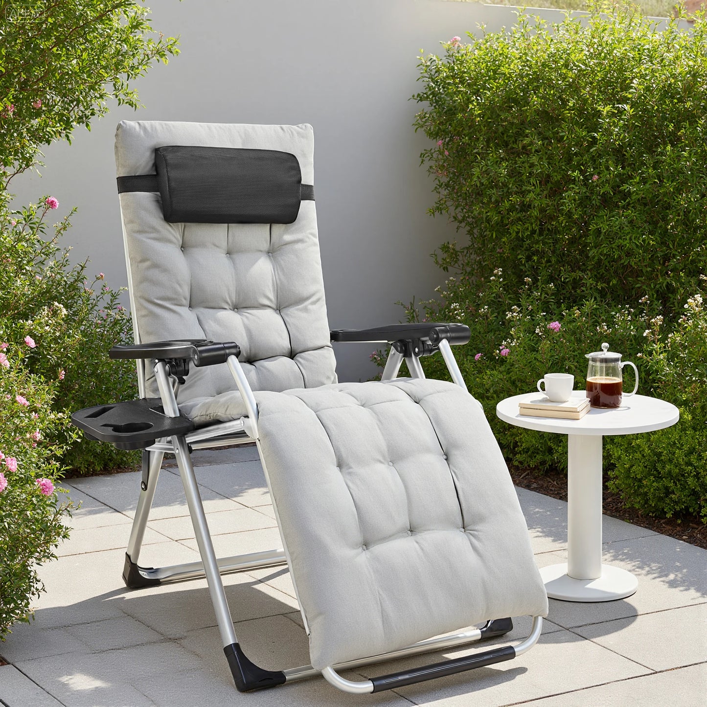 Set of 2 Zero Gravity Portable Recliner with Cup Holder Trays