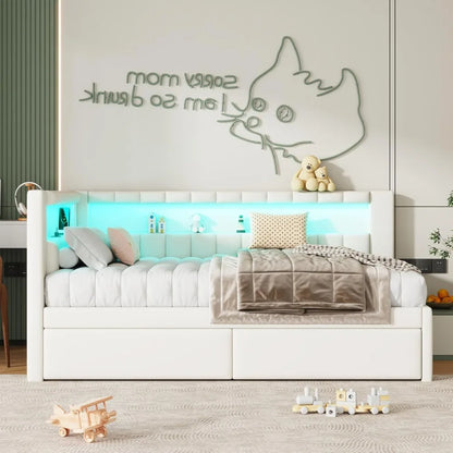 Modern Upholstered Platform Bed Frame with USB Ports & Storage Drawers
