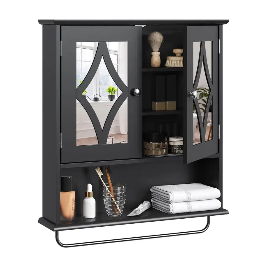 Bathroom Medicine Cabinet with Mirror and Towel Bar
