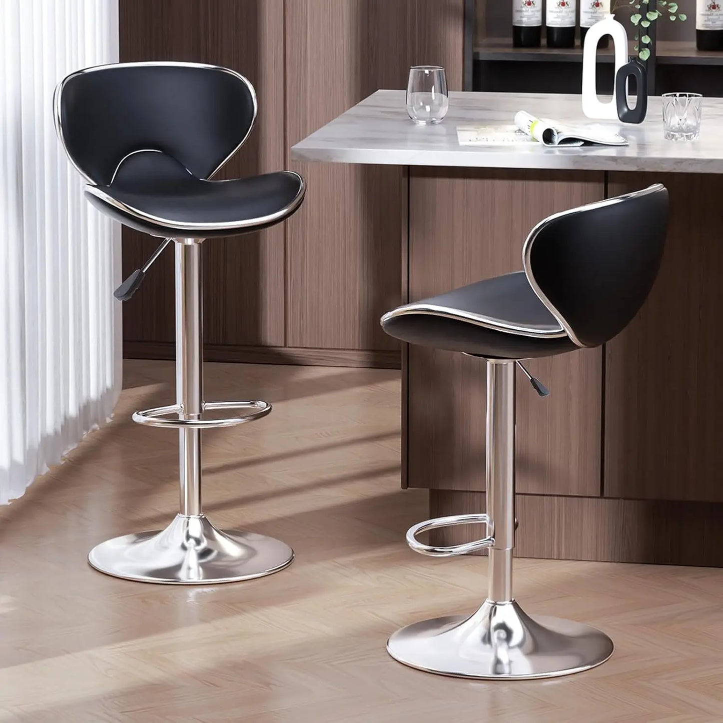 Set of 2 Adjustable Swivel Barstools for Kitchen Counter