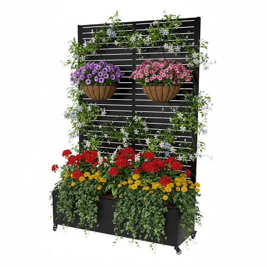 Privacy Screen Planter Box with Trellis & Wheels