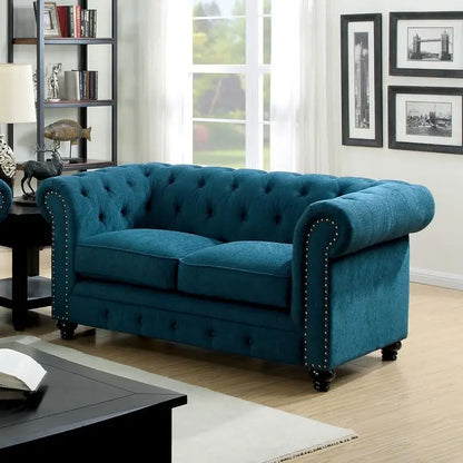 Contemporary Loveseat, Button-Tufted, Rolled Arms