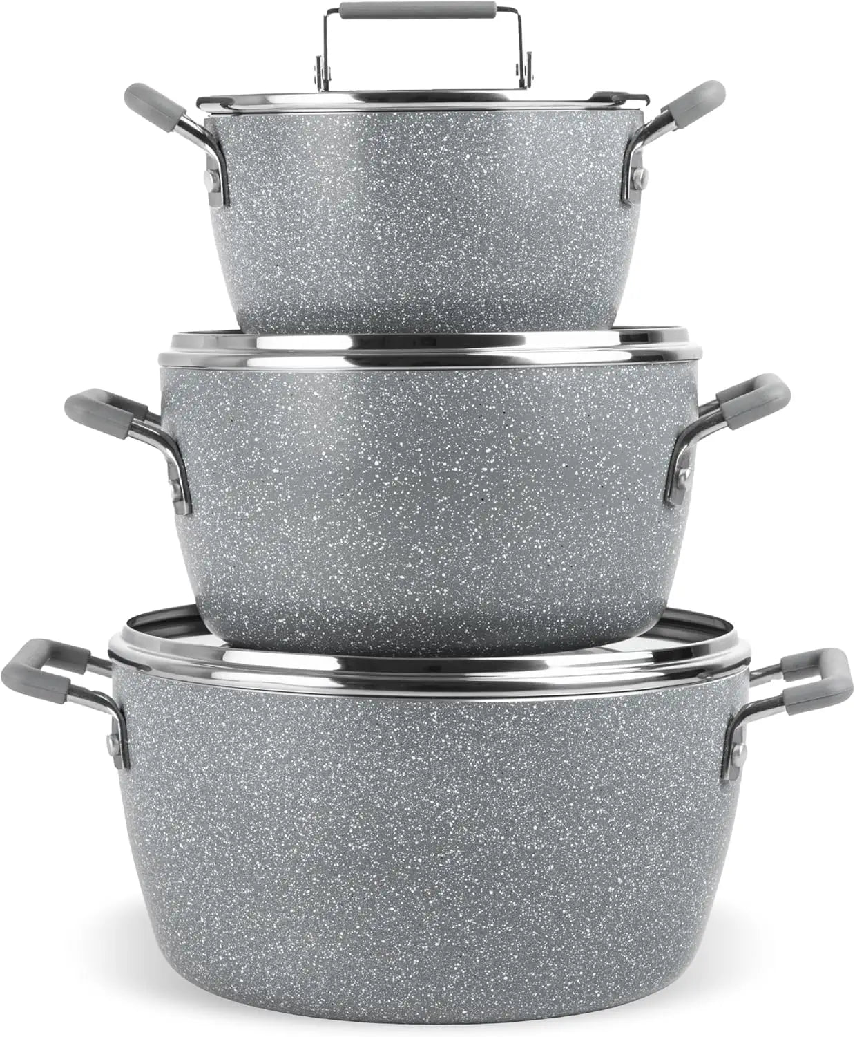 6-Piece Gray Granite Coating Nonstick Stackable Cooking Pots Set