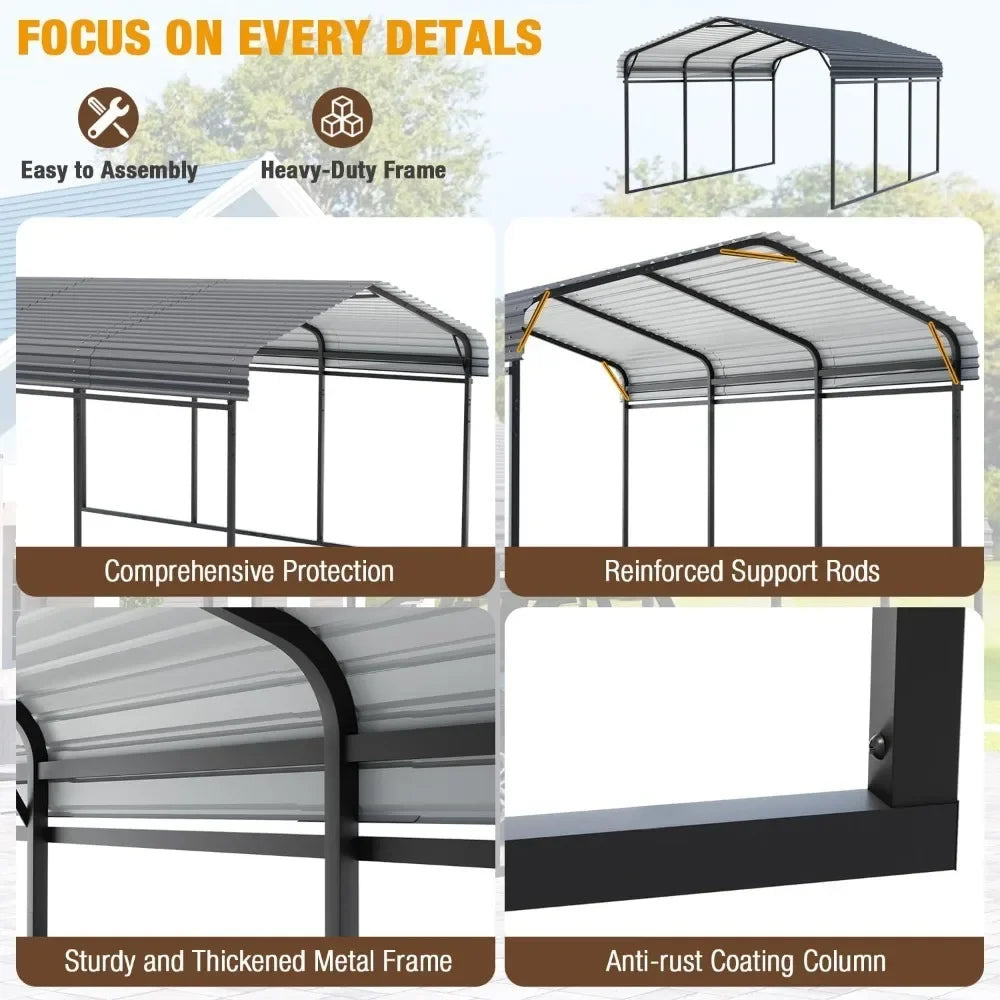 10 x 15 FT Heavy Duty Carport with Galvanized Steel Roof
