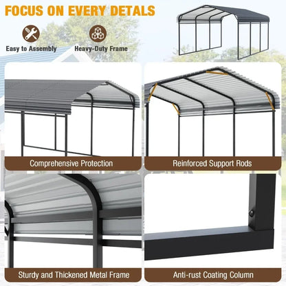 10 x 15 FT Heavy Duty Carport with Galvanized Steel Roof