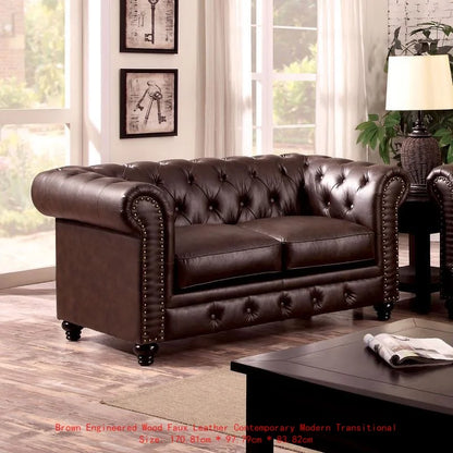 Contemporary Loveseat, Button-Tufted, Rolled Arms