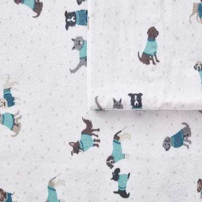 100 Cotton Flannel Twin Sheets, Teal Dogs 3 Piece