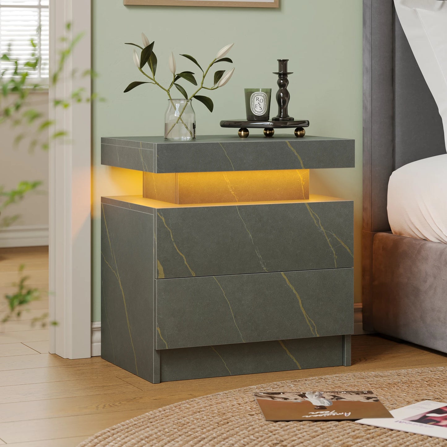 Cubehom LED Nightstands/End Table with 2 Drawers