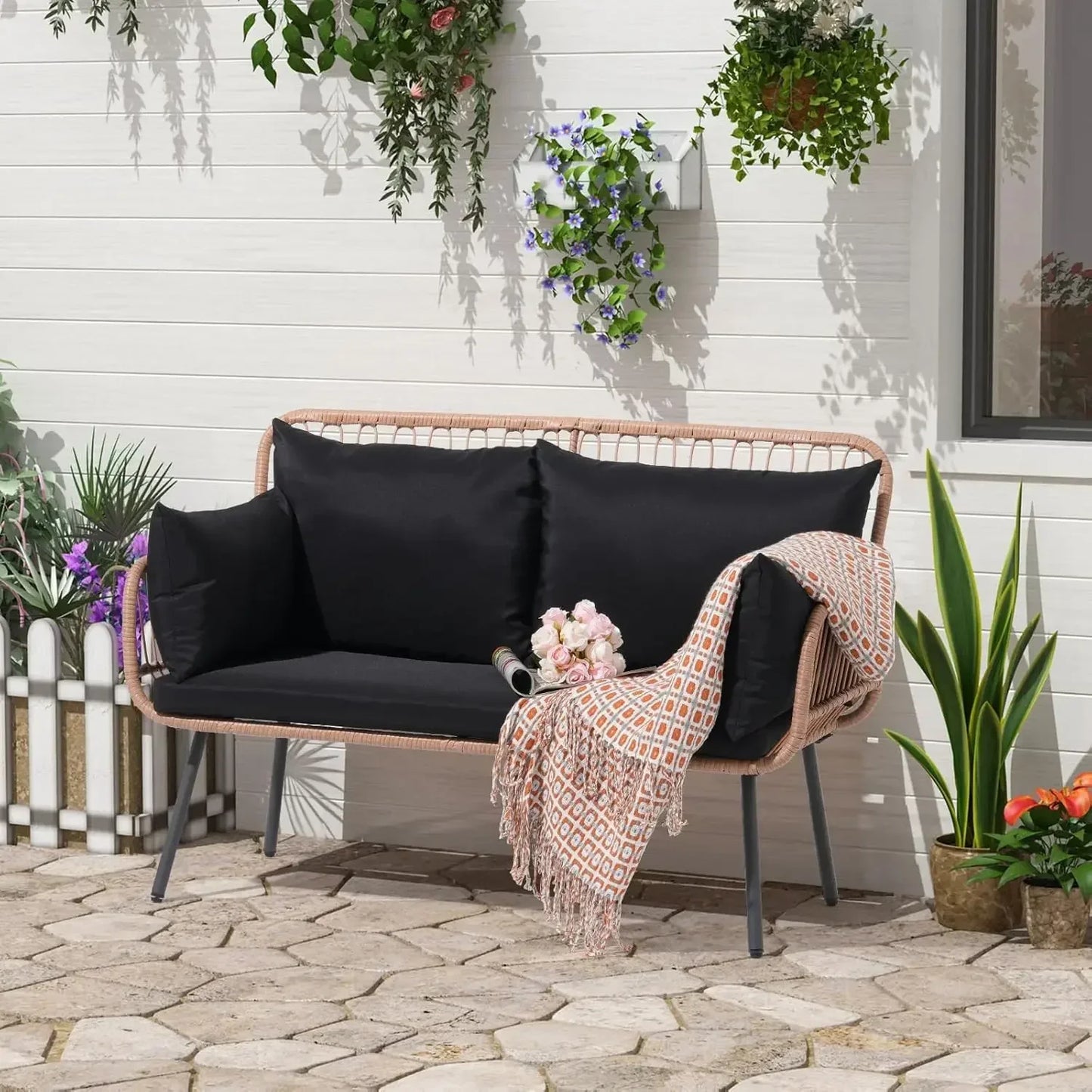 Garden Patio Loveseat with Cushions & Pillows