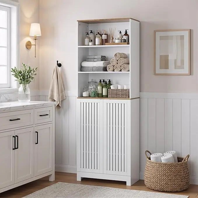 Tall Storage Cabinet with 2 Louvered Doors