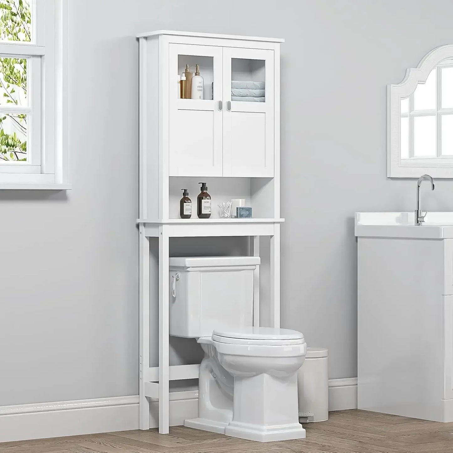 Bathroom Over Toilet storage Cabinet with Glass Doors