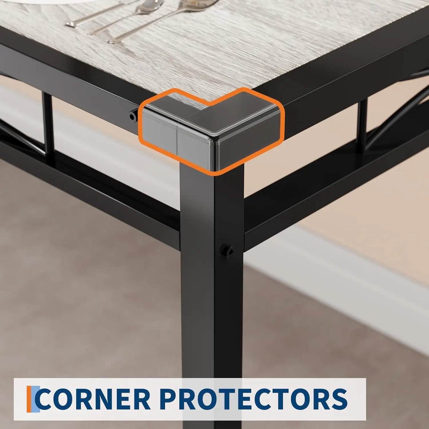 Wood Kitchen Table with Corner Protector, 4 Upholstered Chairs