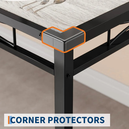 Wood Kitchen Table with Corner Protector, 4 Upholstered Chairs
