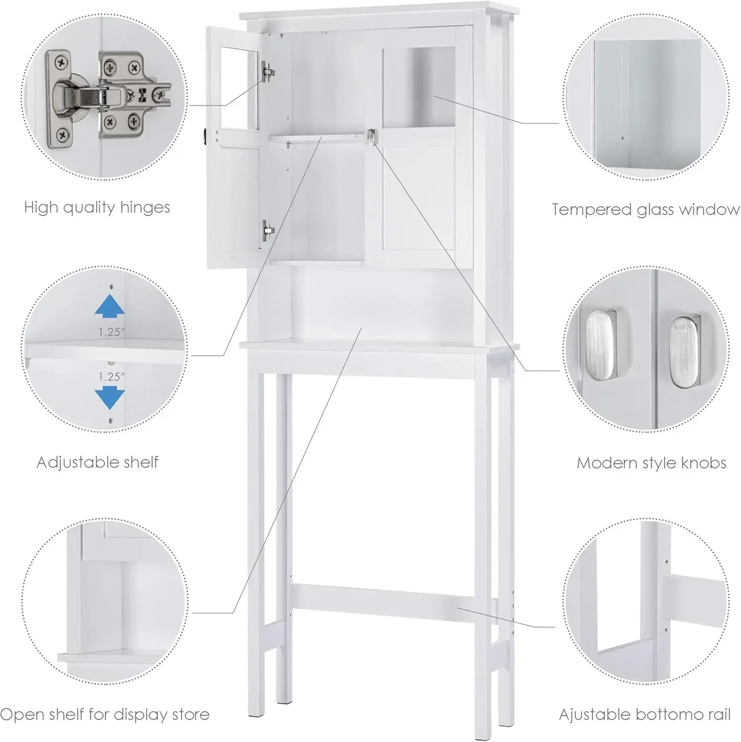 Bathroom Over Toilet storage Cabinet with Glass Doors