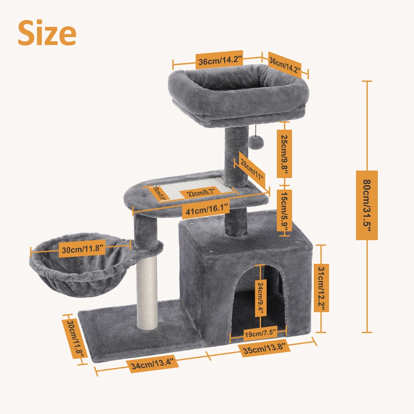 Cat Tower with Scratching Posts,  Big Hammock and Removable Top Perch