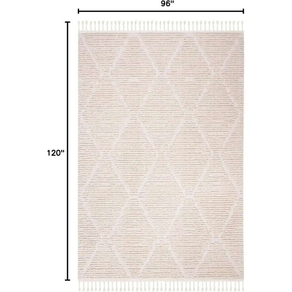 Marrakech Collection 8x10 Beige Moroccan Boho Tribal Tassel Area Rug, Non-Shedding & Easy to Clean, Perfect for Living Room, Bed