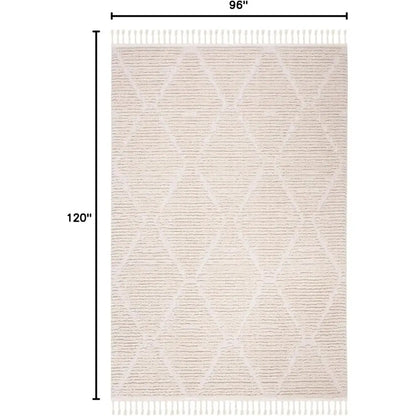 Marrakech Collection 8x10 Beige Moroccan Boho Tribal Tassel Area Rug, Non-Shedding & Easy to Clean, Perfect for Living Room, Bed
