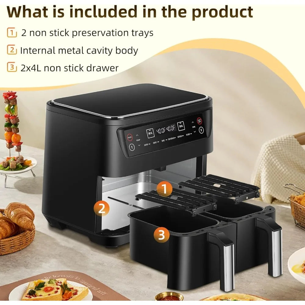 Panana Air Fryer 8.5QT, 6 in 1 Dual Zone, 2 Basket