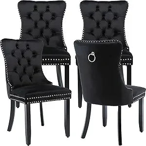 Black Velvet Dining Chairs Set of 4