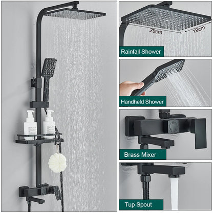 Black Shower Rainfall Faucet Set