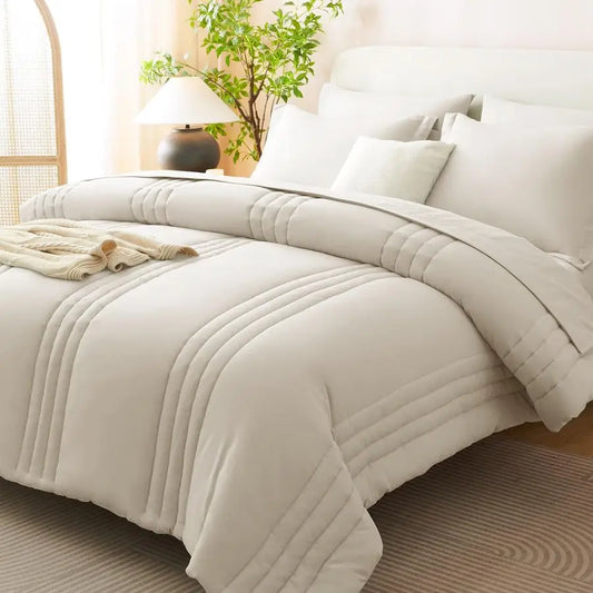 King Size 7 Piece Bed in a Bag Beige Comforter Set