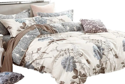 Reversible Floral 100% Cotton King Bedding Set with Duvet Cover