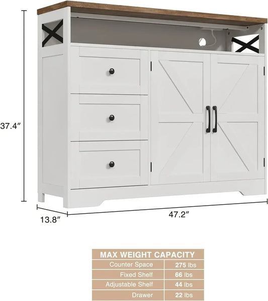 Best Seller, Buy Now! Farmhouse Buffet Cabinet with Drawers & Open Shelf
