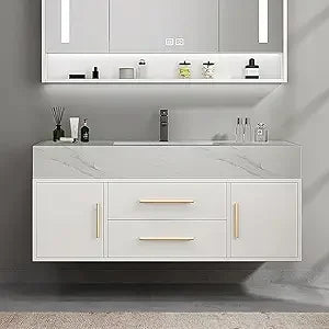 Floating Bathroom Vanity with Sintered Stone Vessel Sink 2 Drawers