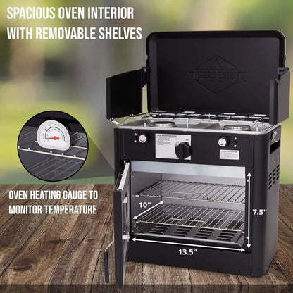 Outdoor Gas Camping Oven, 2-Burner Stove & Auto Ignition