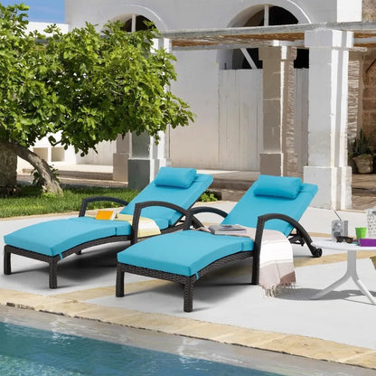 Set of 2 Rattan Wicker Patio Pool Lounge Chair with Cushion