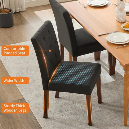 2pc Modern Linen Dining Chairs with Button Tufted High Back Side Chairs