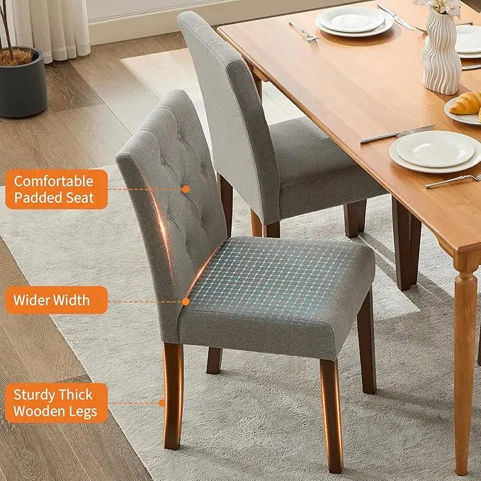 2pc Modern Linen Dining Chairs with Button Tufted High Back Side Chairs