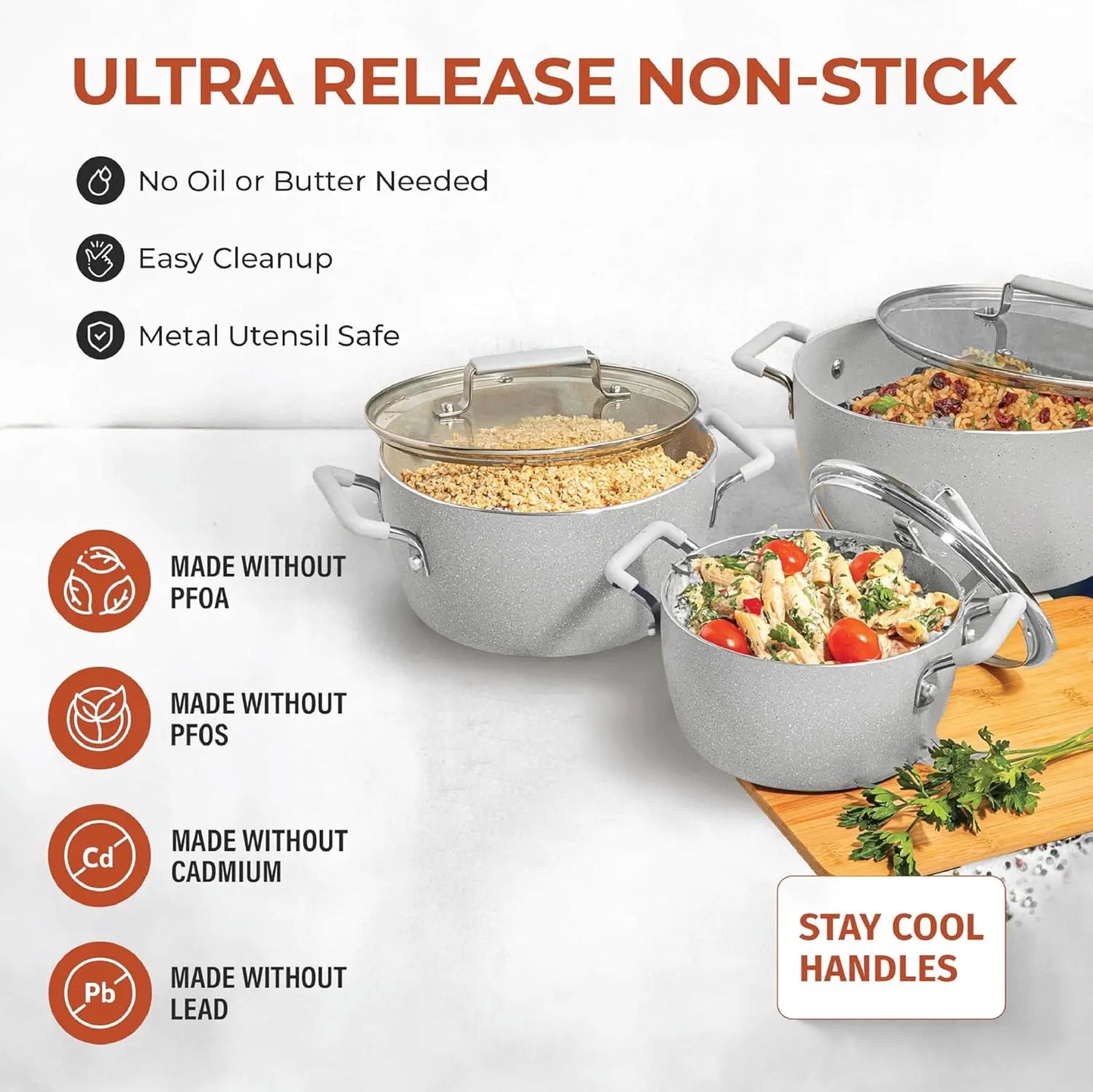 6-Piece Gray Granite Coating Nonstick Stackable Cooking Pots Set