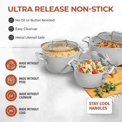 6-Piece Gray Granite Coating Nonstick Stackable Cooking Pots Set