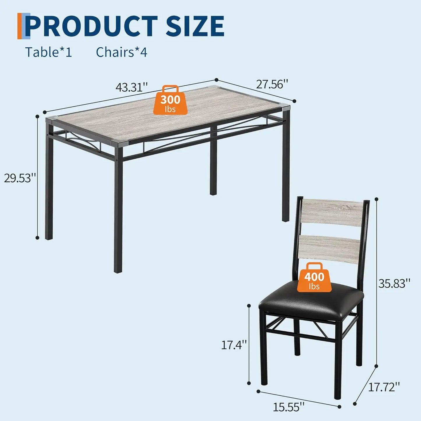 Wood Kitchen Table with Corner Protector, 4 Upholstered Chairs