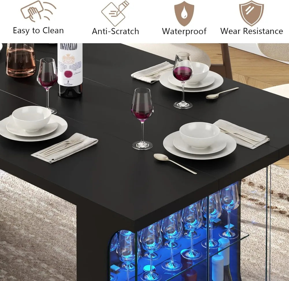 70.8" Modern Dining Table with Glass Storage Cabinet & LED Lights