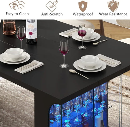 70.8" Modern Dining Table with Glass Storage Cabinet & LED Lights