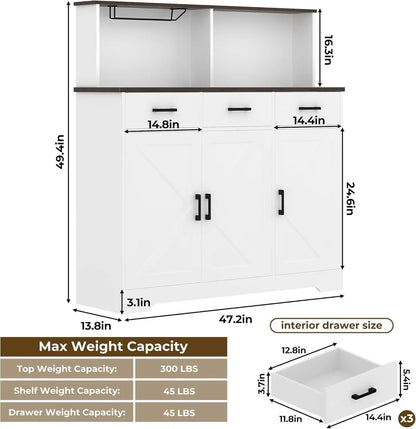 Buffet Cabinet with Storage, Coffee Bar, with 3 Doors, 3 Drawers