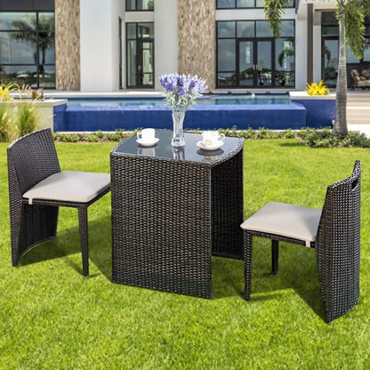 3 PCS Cushioned Outdoor Wicker Patio Bistro Set
