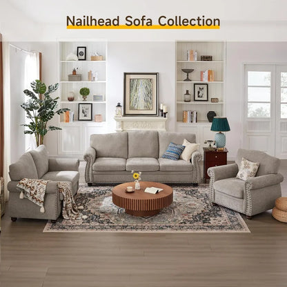 Vintage Chenille Loveseat Sofa 66" with Rolled Arms & Nailhead Trim