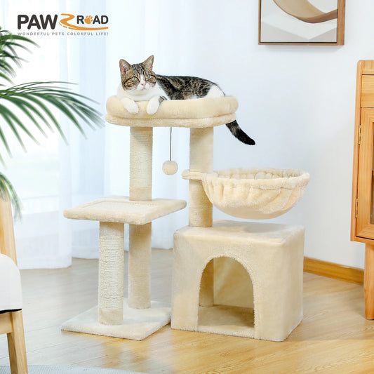 Cat Tower with Scratching Posts,  Big Hammock and Removable Top Perch