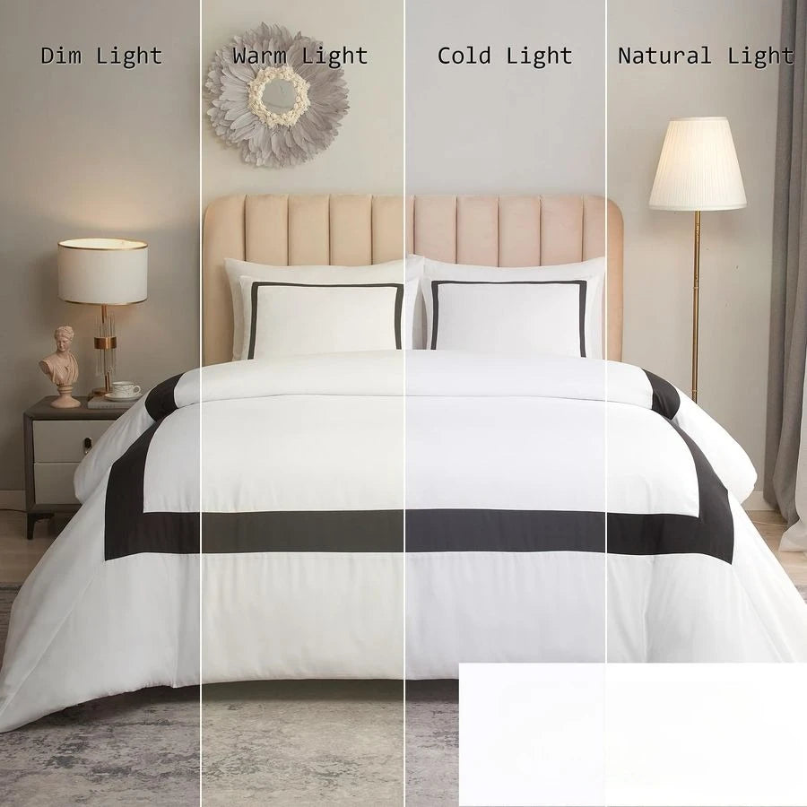 Hotel Duvet Cover Set Queen Size 3Pcs Microfiber Black Line Pattern
