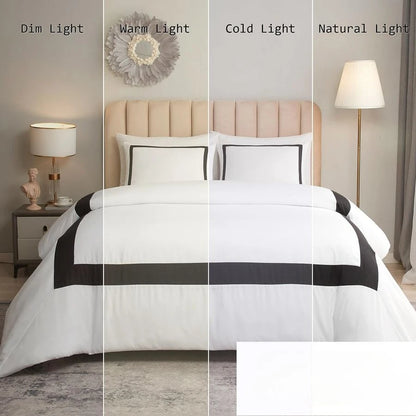 Hotel Duvet Cover Set Queen Size 3Pcs Microfiber Black Line Pattern